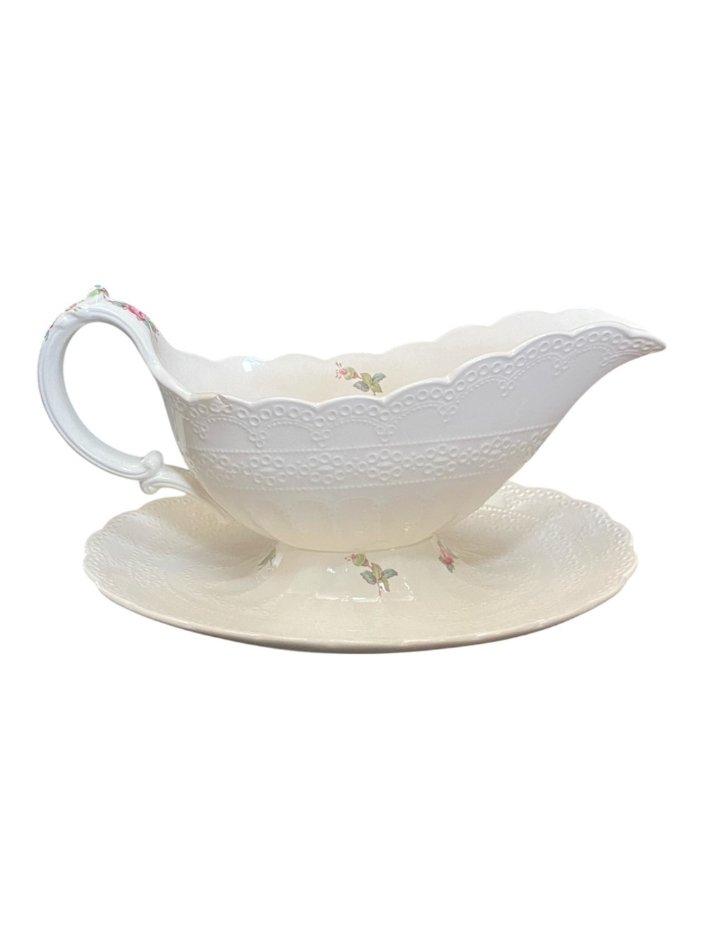Spode’s Jewel Copeland Billingsley Rose Scalloped Gravy Boat Antique 1920s